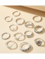 Fashion Silver Moon Sun Geometric Love Leaf V Shape Totem Ring Set