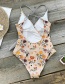 Fashion Pink Checked Floral Chest Cross Tie One-piece Swimsuit