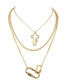 Fashion Golden Cross Link Buckle Alloy Geometric Pendant Multi-layer Necklace
