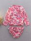 Fashion Pink Split Swimsuit Long-sleeved Flower Print Ruffled Quick-drying Swimsuit For Children