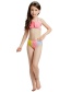 Fashion Shell + Gradient Rainbow Color Striped Contrast Print Childrens Mermaid Split Swimsuit