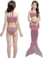 Fashion Blue Mermaid Swimming Dress Halter Folds Childrens Mermaid Split Swimsuit
