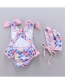 Fashion Fish Scale Orchid Rose Fish Scale Print Bow Ruffled One-piece Swimsuit