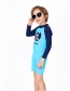 Fashion Blue Childrens One-piece Long-sleeved Coconut Swimsuit