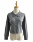 Fashion Dark Gray Buttoned Knit Lapel Top