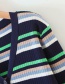 Fashion White Background Striped Knit V-neck Single-breasted Sweater