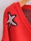 Fashion Red Five-pointed Star Irregular Hem V-neck Knitted Sweater