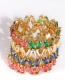 Fashion Color Copper Inlaid Zircon Wave Pattern Alloy Hollow Ring