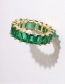 Fashion Green Copper Inlaid Zircon Rectangular Ring