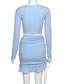 Fashion Blue Long Sleeve Lace Cardigan High Waist Bag Hip Skirt Suit