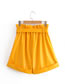 Fashion Yellow Pu Leather Tie Elastic Waist Straight Shorts