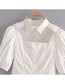 Fashion White Cut Out Puff Sleeve Lapel Short Shirt