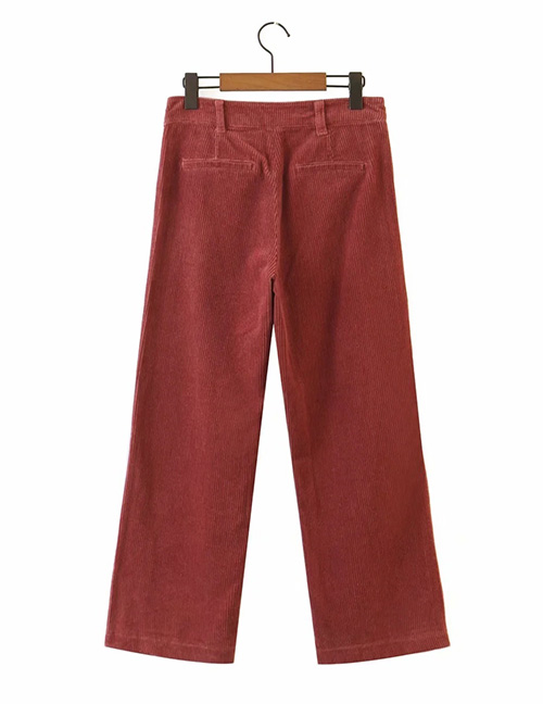 Fashion Brick Red Corduroy Zipper Solid Color Wide-leg Trousers