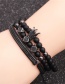 Fashion Grab The Black Three-cut Circle 6mm Frosted Stone Crown Three-cut Round Leather Strip Beaded Bracelet