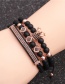Fashion Rose Gold Colorful Three Cut Round 6mm Frosted Stone Crown Three-cut Round Leather Strip Beaded Bracelet