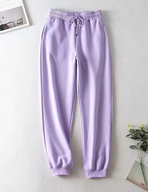 Fashion Purple Loose Tie Solid Color Trousers
