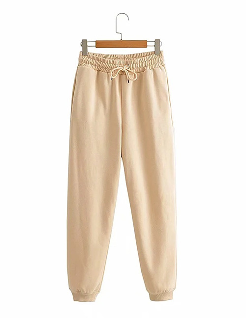 Fashion Khaki Loose Tie Solid Color Trousers