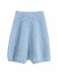 Fashion Blue Solid Color Elastic Waist Knitted Shorts