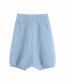 Fashion Blue Solid Color Elastic Waist Knitted Shorts