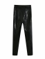 Fashion Black Faux Leather Stone Pattern Solid Color Narrow-leg Pants