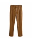Fashion Brown Faux Leather Solid Color Long Pants