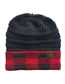 Fashion Black+red Grid Letter Logo Large Lattice Curled Knit Ponytail Hat