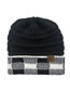 Fashion Black+white Grid Wool Big Square Lattice Curled Edge Color Matching Warm Knitted Hat