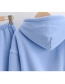 Fashion Blue Pure Color Hooded Long-sleeved Sweater + Drape Wide-leg Pant Suit
