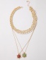 Fashion Golden Hexagonal Crystal Alloy Thick Chain Multilayer Necklace