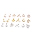 Fashion Scalloped Rose Gold Moon Micro-inlaid Zircon Stainless Steel Double-head Screw Geometric Earrings