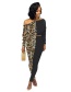 Fashion Big Coffee Leopard Two-color Stitching Leopard Print Camouflage Diagonal Top Pants Suit