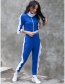 Fashion Blue Slim-fit Contrast Stitching Ruffled Lapel Sports Suit