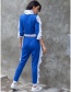 Fashion Blue Slim-fit Contrast Stitching Ruffled Lapel Sports Suit