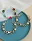 Fashion Pink Alloy Chain Diamond Hollow Circle Stud Earrings