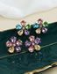 Fashion Pink Purple Alloy Diamond Flower Earrings