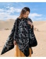 Fashion Dark Gray Thickened Cashmere-like Geometric Shawl Cloak Dual-use