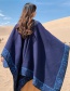 Fashion Navy Cashmere Padded Jacquard Cloak Coat