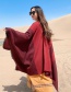 Fashion Wine Red Thick Knitted Cashmere Slit Long Shawl