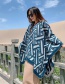 Fashion Water Blue Split Geometric Jacquard Knitted Cashmere Cape Shawl