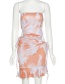 Fashion Orange Wrapped Chest And Shoulder Hollow Print Dress