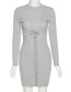 Fashion Gray Round Neck Long Sleeve Lace Up Slim Dress