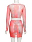 Fashion Pant Suit Rose Red S1738613 Mesh Printed T-shirt High Waist Bag Hip Skirt Suit
