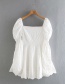 Fashion White Embroidered Square Neck Stitching Puff Sleeve Dress