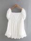 Fashion White Embroidered Square Neck Stitching Puff Sleeve Dress