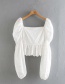 Fashion White Embroidered Square Neck Stitching Puff Sleeve Top