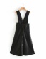 Fashion Black Button V-neck Solid Color Vest Leather Skirt