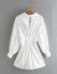 Fashion White Tie-up Solid Color Shirt Dress