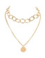 Fashion Gold Coloren Thick Chain Round Pendant Alloy Double Necklace