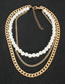 Fashion Gold Coloren Thick And Thin Chain Pearl Multilayer Necklace