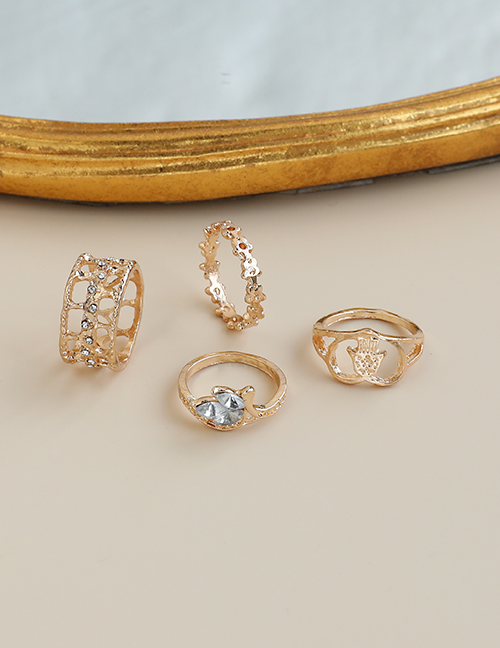 Fashion Golden Alloy Diamond Palm Love Ring Set
